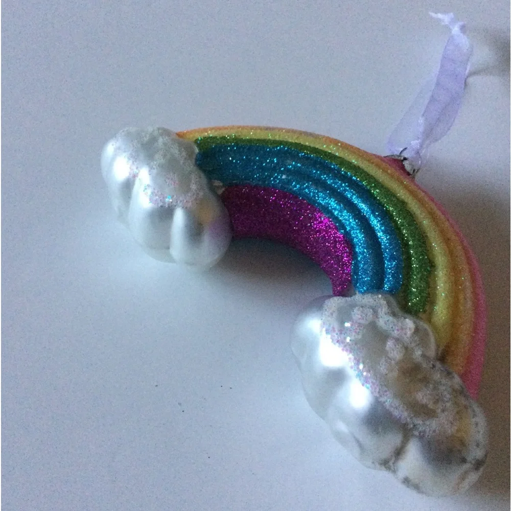 CODY FOSTER GLITTER RAINBOW AND CLOUDS GLASS ORNAMENT NEW